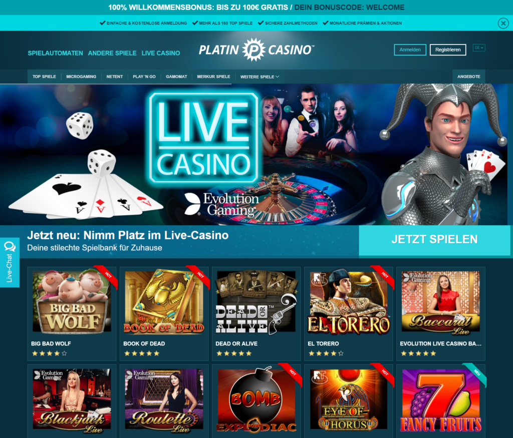 Platin Casino Homepage